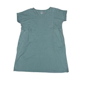 PureJill Tshirt Mini Dress Vneck Green Pockets Organic Cotton Jjill Large Petite